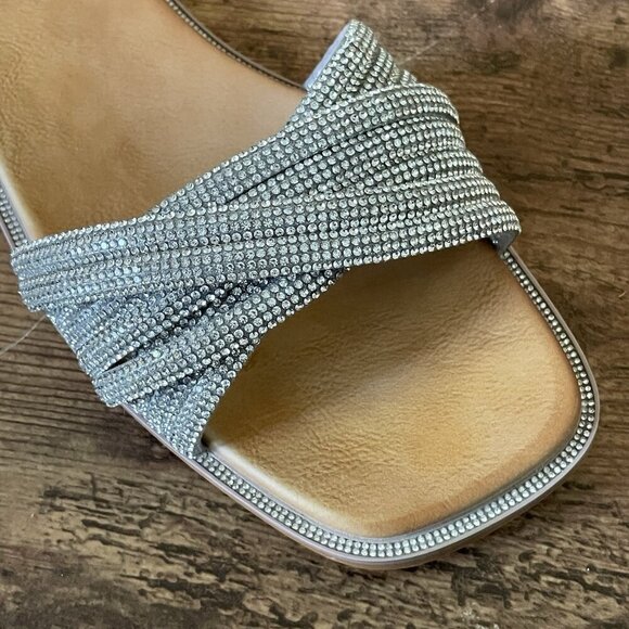 Steve Madden Womens Vanilly Sandal Sz 10 Silver Crystal Slip On Slide Bling Glam - Picture 11 of 13